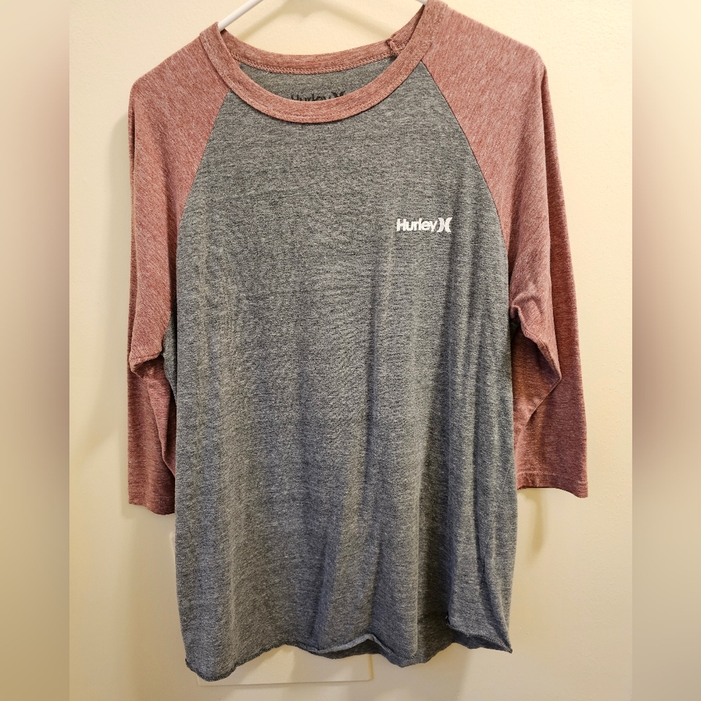 Hurley Premium Fit Gray 3/4 Baseball Tee, Large